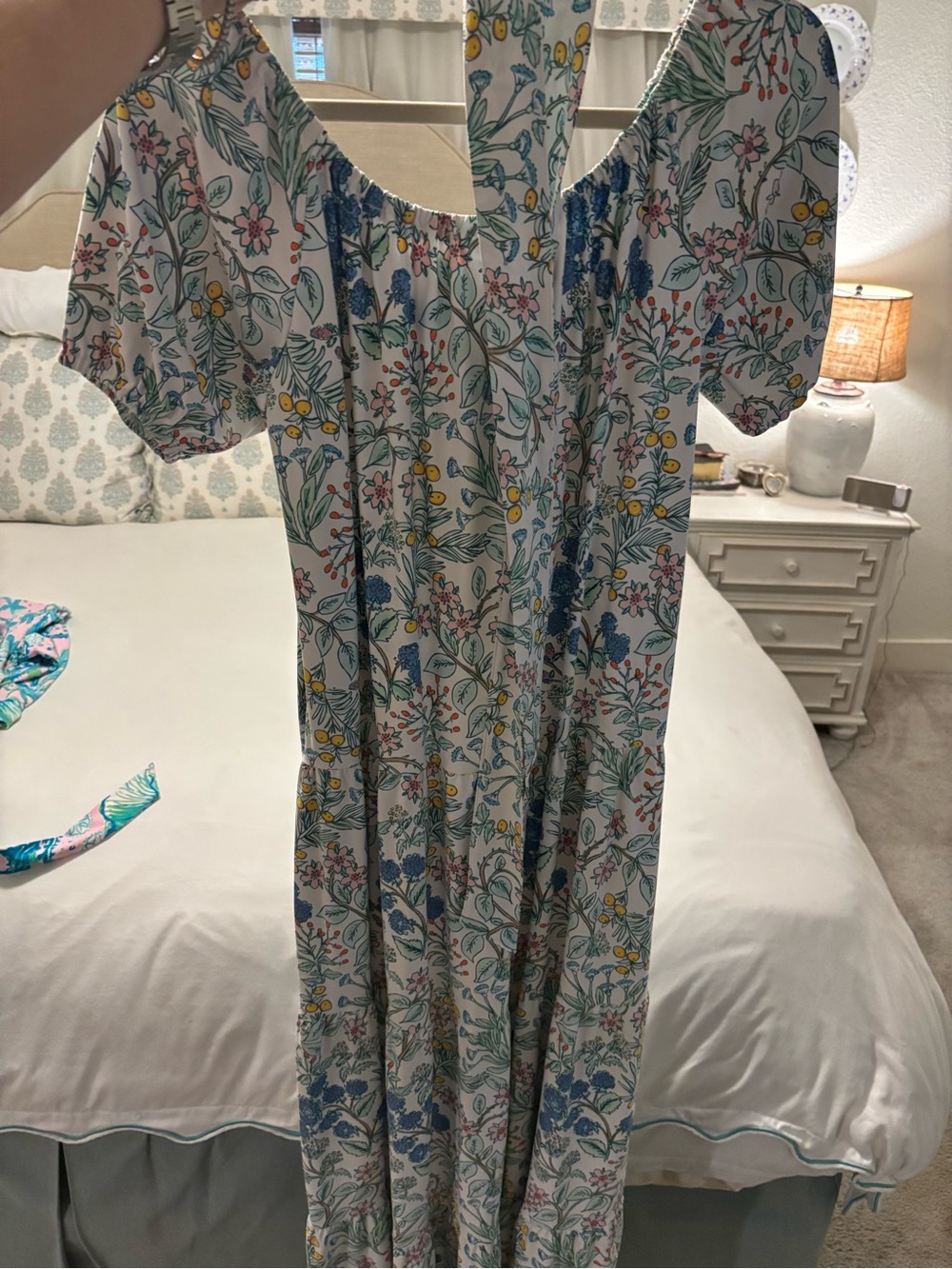 Women’s Floral Maxi Dress - White with Multi-Color Print
